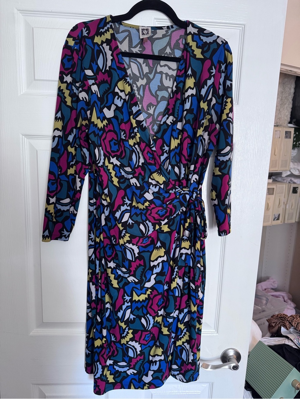 Women’s Ann Klein Multicolor Wrap Dress - Pink & Blue Abstract Print
